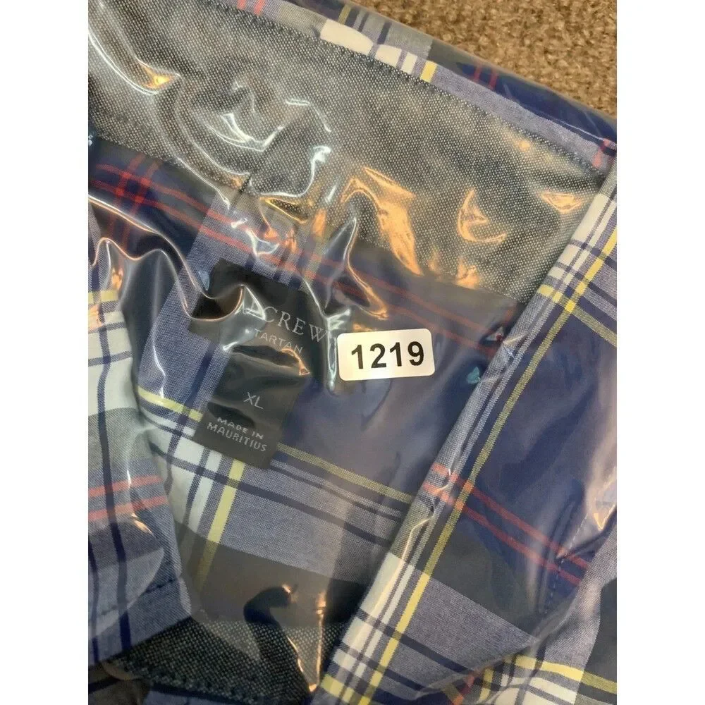 J Crew Shirt Mens XL Tartan Plaid Long Sleeve Blue Button Down Preppy Cotton